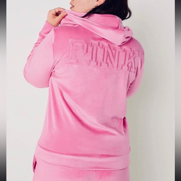 PINK Victoria's Secret Jackets & Blazers - EUC PINK Brand Velour Pink Zip Yp Hoodie Sz XL